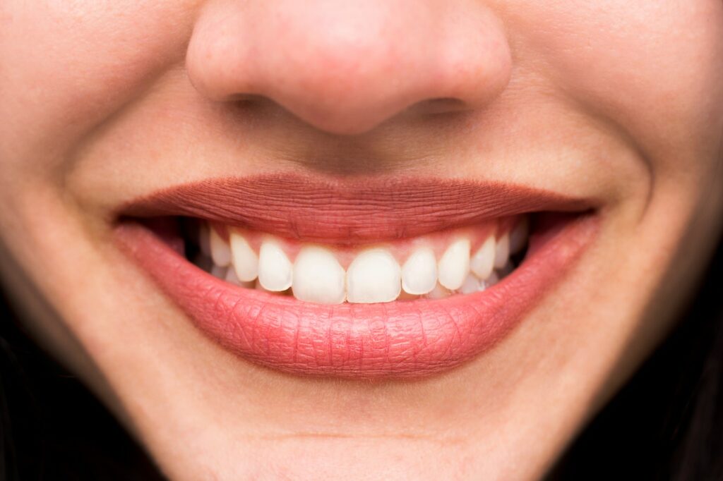 Smiling woman, lips close up